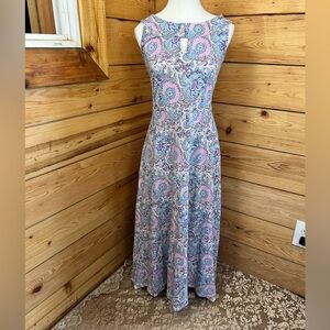 Talbots Size 8 Pink Blue Paisley Maxi Dress Cotton Stretch Pastel Easter Whimsy